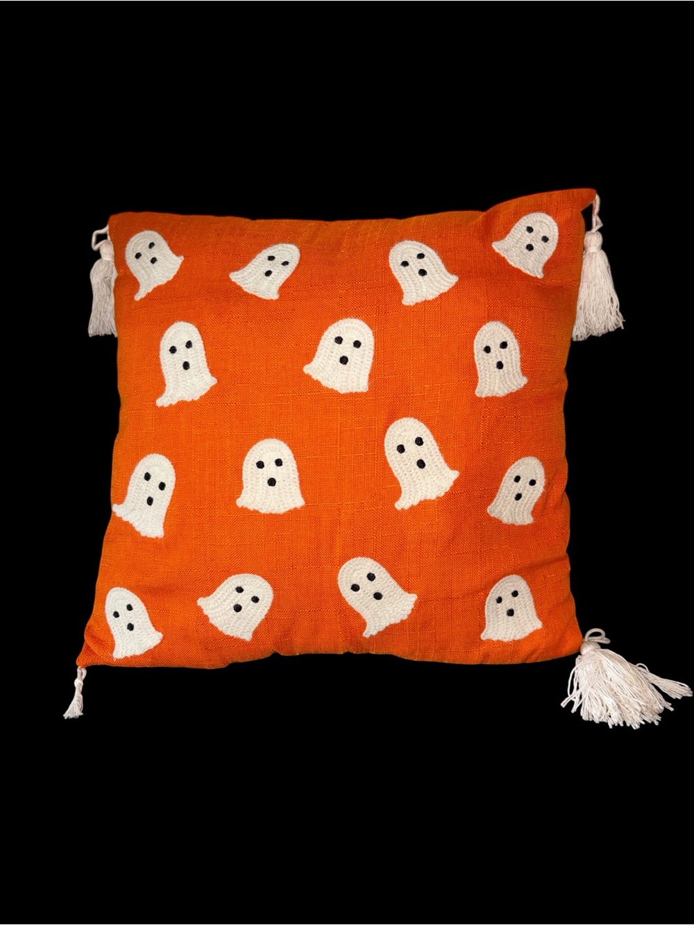 Halloween Ghost Accent Pillow - Orange and White